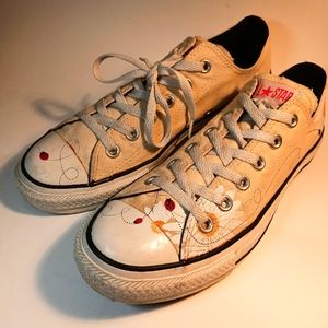 🐞Sz 9 - Converse Womens Cream Daisy Lady Bug Floral Shoes Chuck Taylor All Star